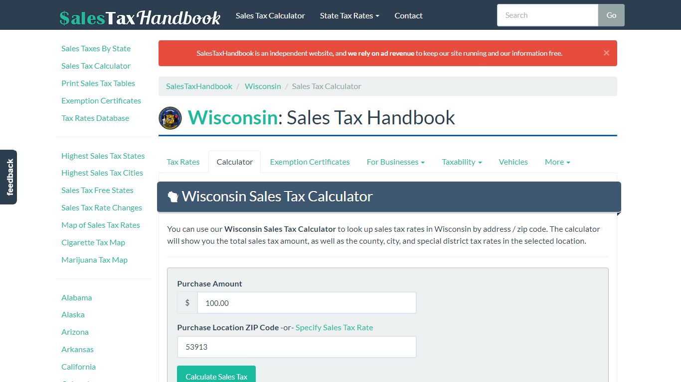 Wisconsin Sales Tax Calculator - SalesTaxHandbook