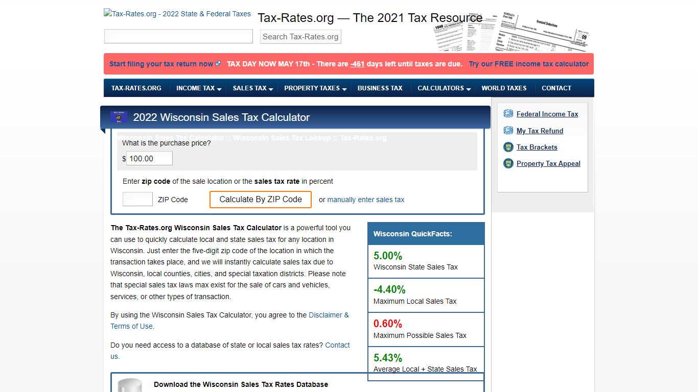 Wisconsin Sales Tax Calculator - Tax-Rates.org