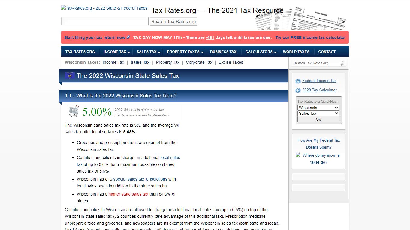 Wisconsin Sales Tax Rate - 2022